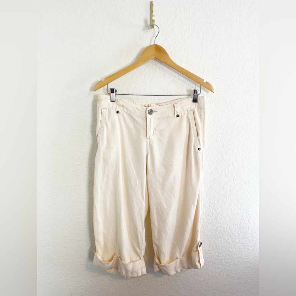 Anthropologie Level 99 Linen utility cargo baggy culottes in cream 28